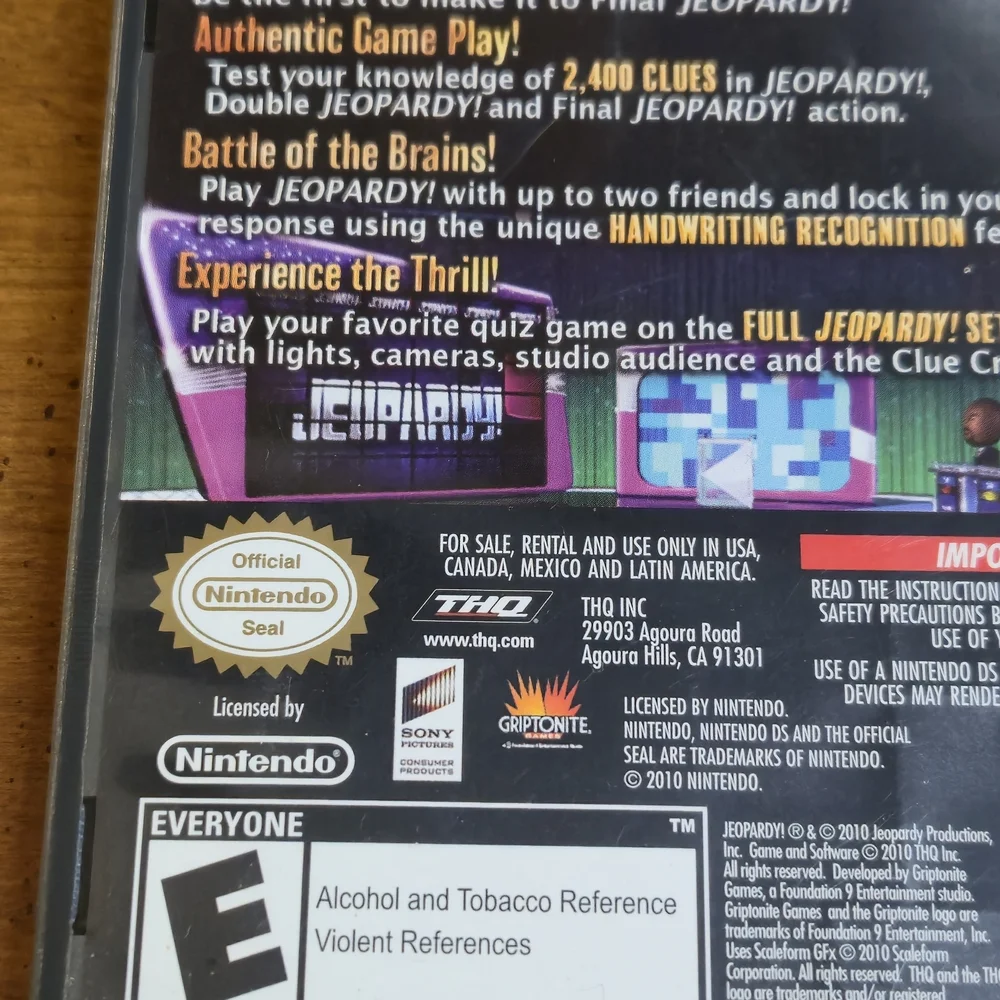 Nintendo DS Jeopardy! Game Complete In Box With Manual 2010